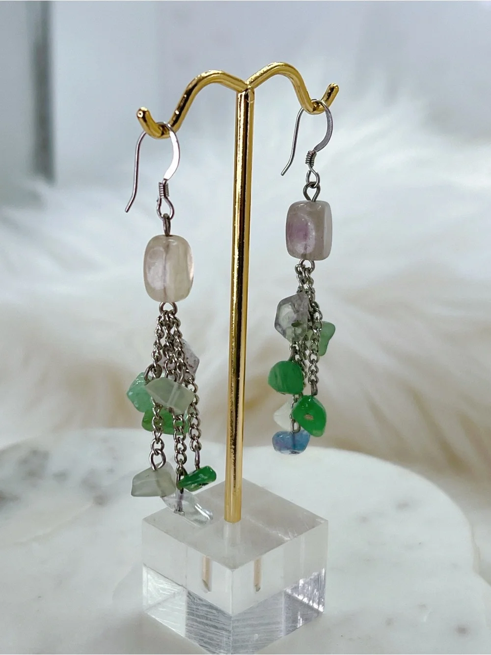 Quartz amethyst silver 2” gemstone earrings